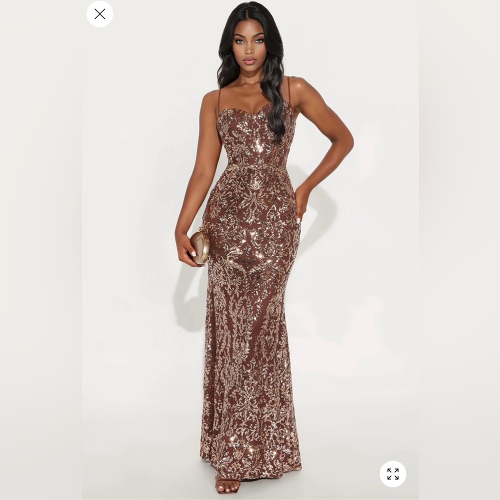 Fashion Nova Brown Sequin Prom Dress